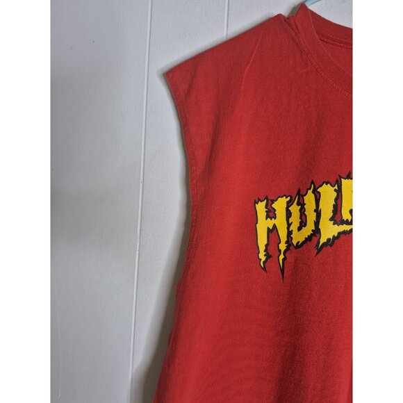 Vtg  Wrestling Shirt Sleeveless Hulkamania Spellout Red Hulk Hogan Men's Size XL - Picture 4 of 9